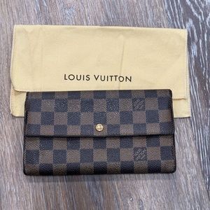 AUTHENTIC LOUIS VUITTON Damier Ebene Porte Feuille Sarah Long Bifold Wallet
